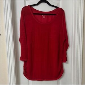 Lane Bryant red women's top 3/4 sleeves scoop neck rouching side size of 18/20